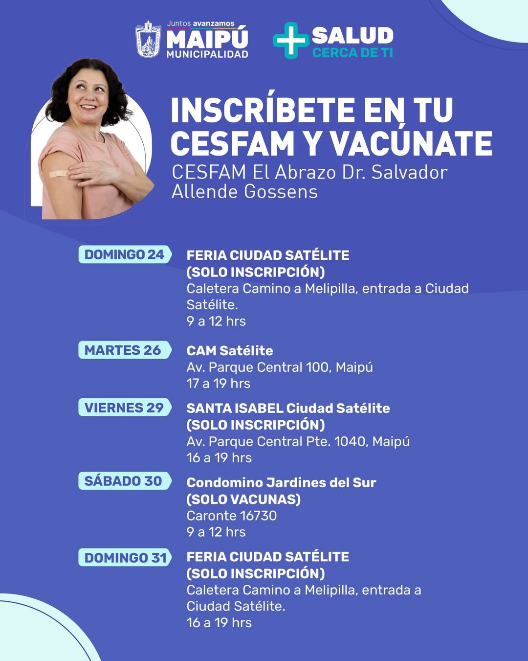 Martes 26 de mayo - Operativo de Vacunación e Inscripciones en CESFAM El Abrazo